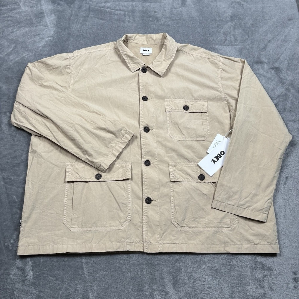 Obey Austin Utility Jacket Mens Size Large Oversized Clay Khaki NWT